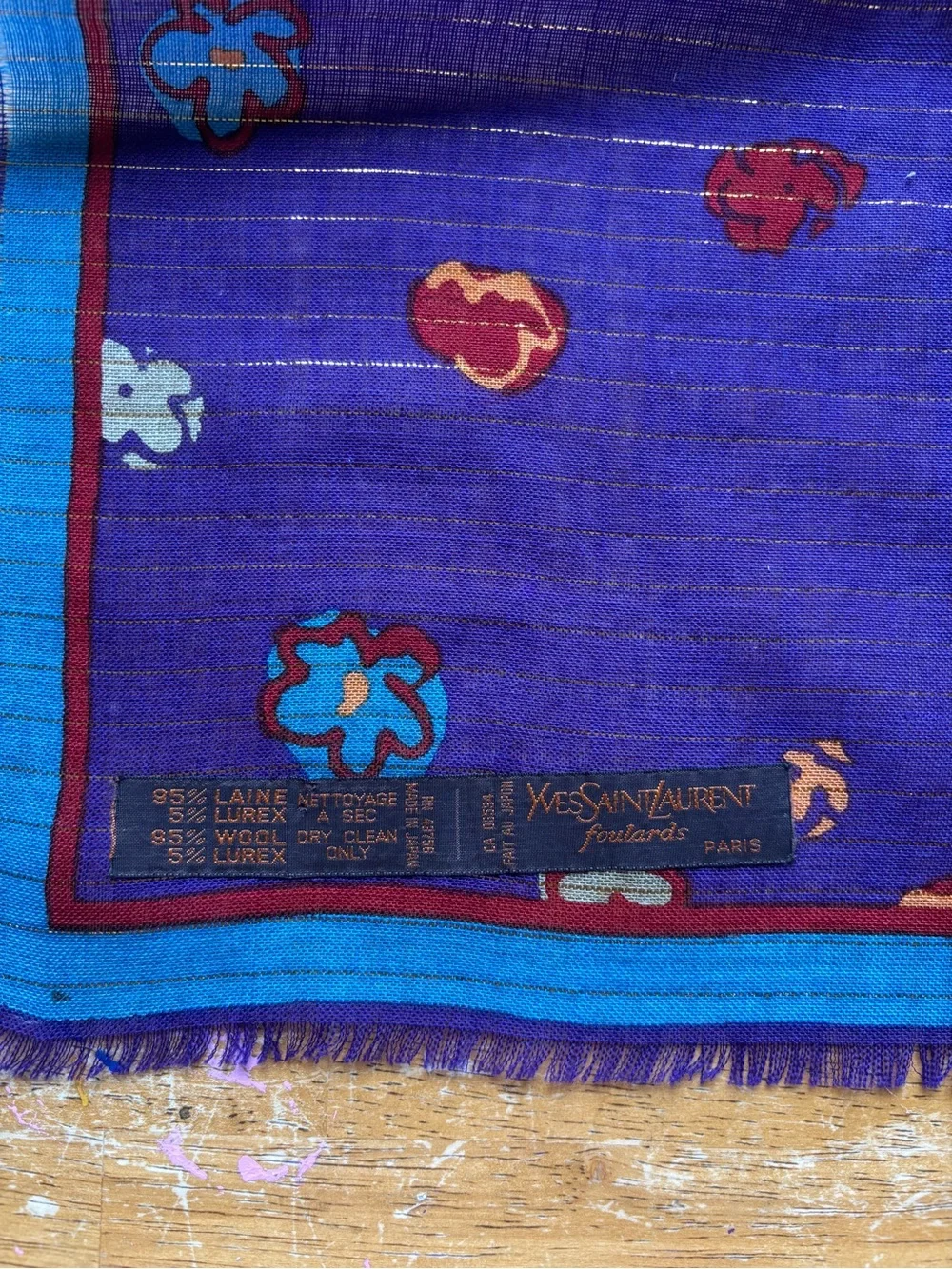 Yves Saint Laurent Purple Floral Logo Wool-Blend Scarf